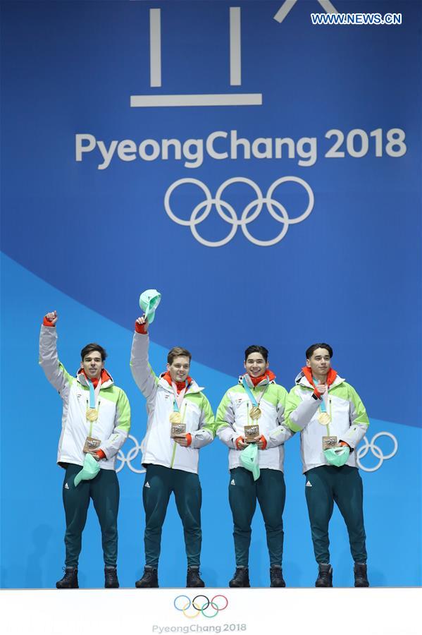 (SP)OLY-SOUTH KOREA-PYEONGCHANG-SHORT TRACK-MEN'S 5000M RELAY-MEDAL CEREMONY