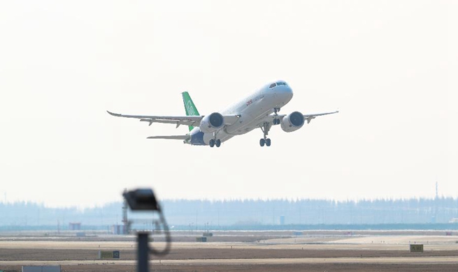 Third C919 jet makes maiden test flight